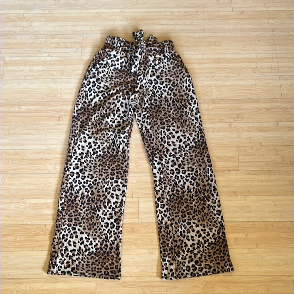 Joe B Brown and Black Wide Leg Pants with Leopard Print